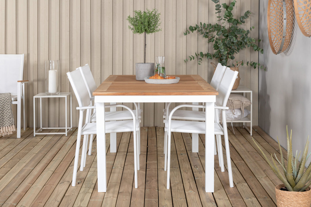 Venture Home Panama Dining Table 152/210*90 - White Alu / Teak+Santorini Arm Chair (Stackable
