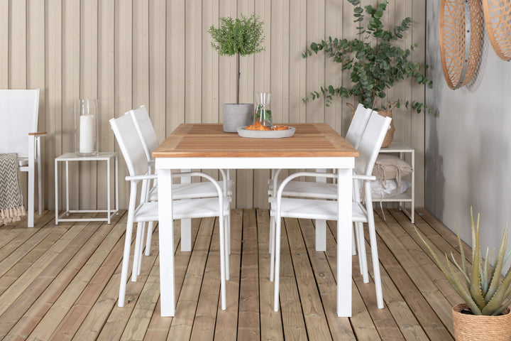 Venture Home Panama Dining Table 152/210*90 - White Alu / Teak+Santorini Arm Chair (Stackable