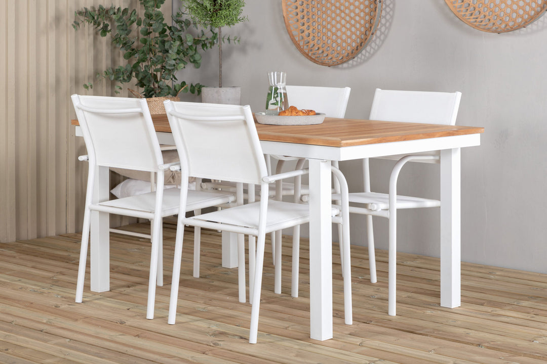 Venture Home Panama Dining Table 152/210*90 - White Alu / Teak+Santorini Arm Chair (Stackable