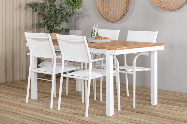 Venture Home Panama Dining Table 152/210*90 - White Alu / Teak+Santorini Arm Chair (Stackable