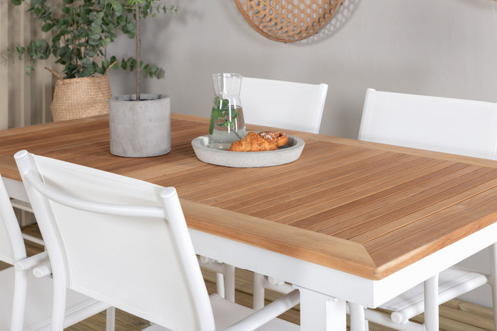 Venture Home Panama Dining Table 152/210*90 - White Alu / Teak+Santorini Arm Chair (Stackable