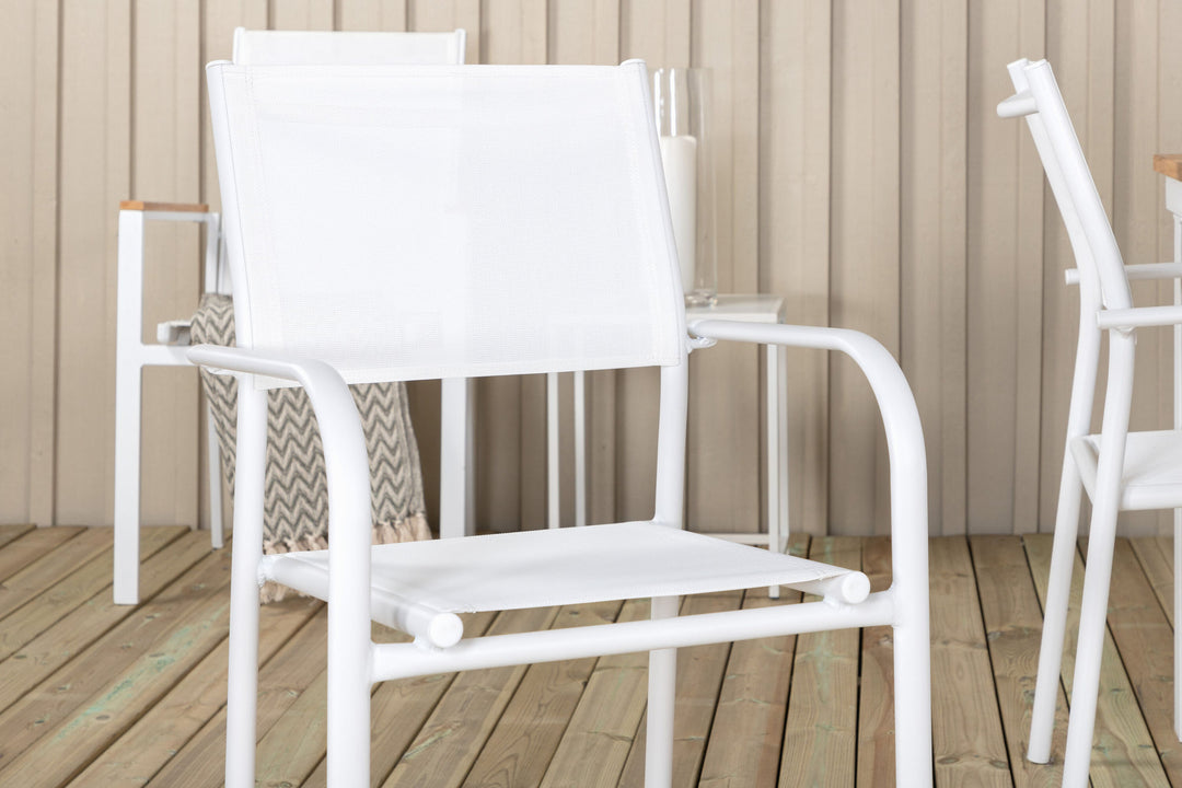 Venture Home Panama Dining Table 152/210*90 - White Alu / Teak+Santorini Arm Chair (Stackable