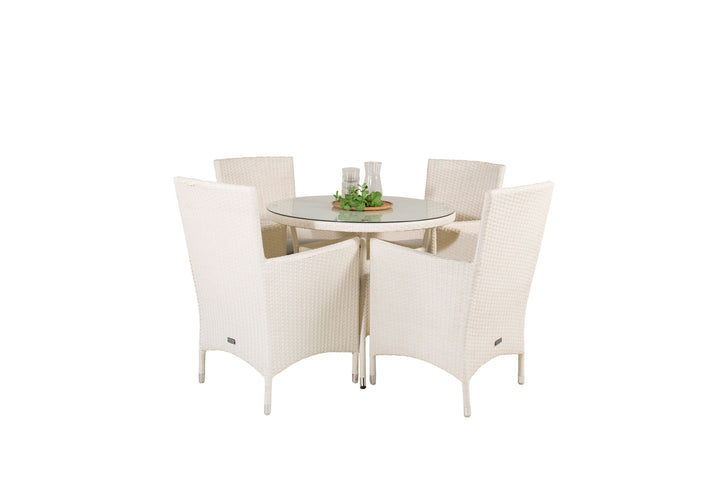 Venture Home Volta Dining Table - White - ø90+Malin Arm Chair with cushion - White / Grey cushion_4