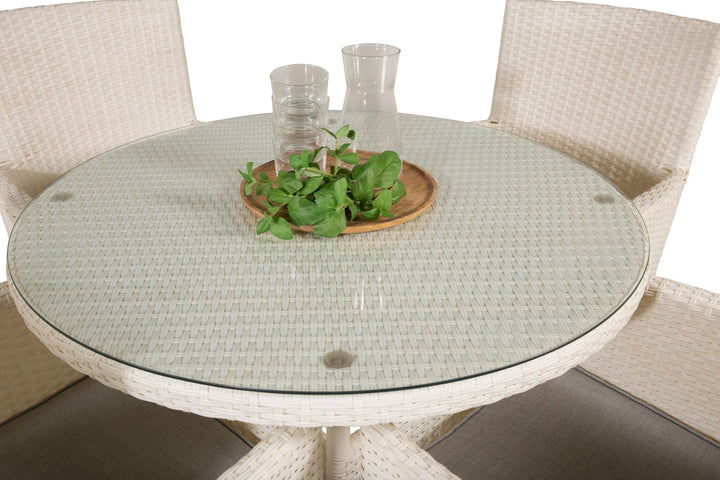 Venture Home Volta Dining Table - White - ø90+Malin Arm Chair with cushion - White / Grey cushion_4