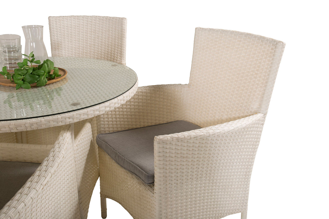 Venture Home Volta Dining Table - White - ø90+Malin Arm Chair with cushion - White / Grey cushion_4
