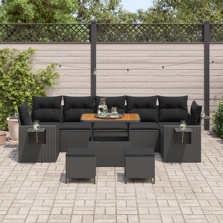Havesofa Sæt med pude Sort polyrattan