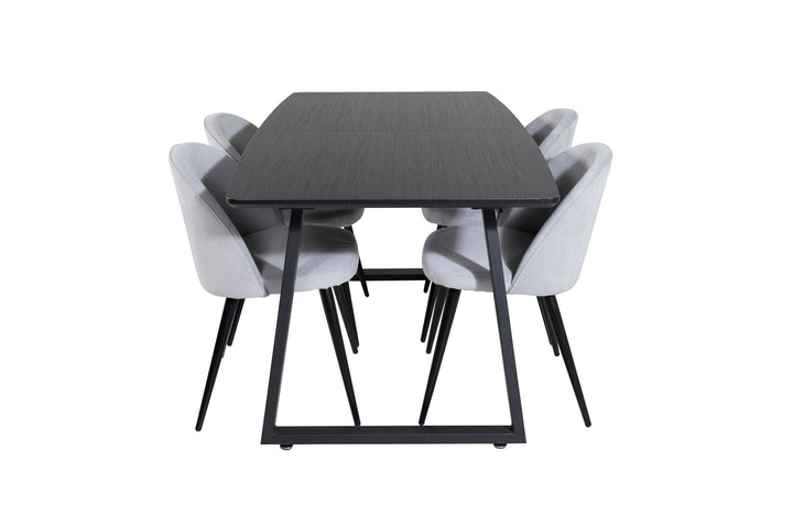 Venture Home Inca Extentiontable - Black top / black Legs+Velvet Dining Chair Corduroy - Light Grey / Black_4