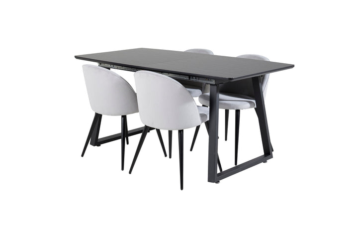 Venture Home Inca Extentiontable - Black top / black Legs+Velvet Dining Chair Corduroy - Light Grey / Black_4