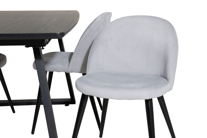 Venture Home Inca Extentiontable - Black top / black Legs+Velvet Dining Chair Corduroy - Light Grey / Black_4