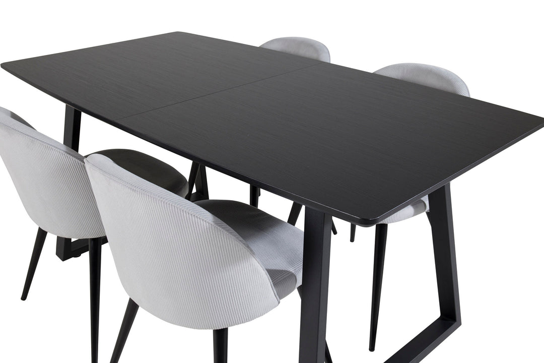 Venture Home Inca Extentiontable - Black top / black Legs+Velvet Dining Chair Corduroy - Light Grey / Black_4