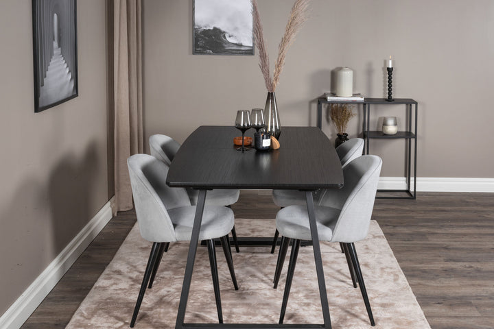 Venture Home Inca Extentiontable - Black top / black Legs+Velvet Dining Chair Corduroy - Light Grey / Black_4