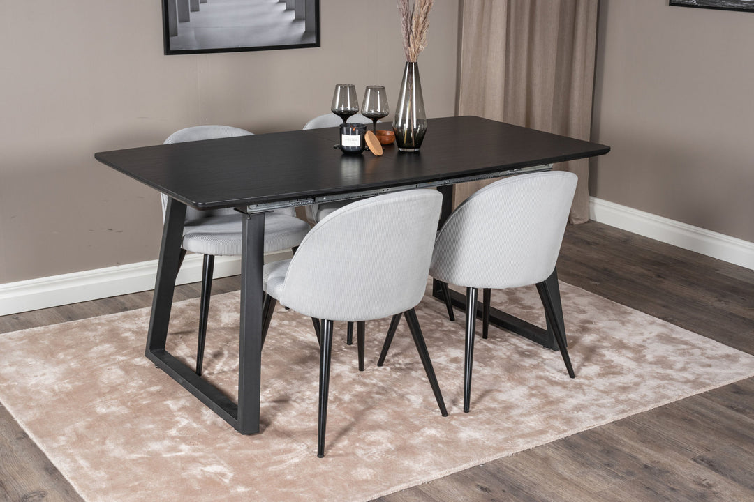 Venture Home Inca Extentiontable - Black top / black Legs+Velvet Dining Chair Corduroy - Light Grey / Black_4