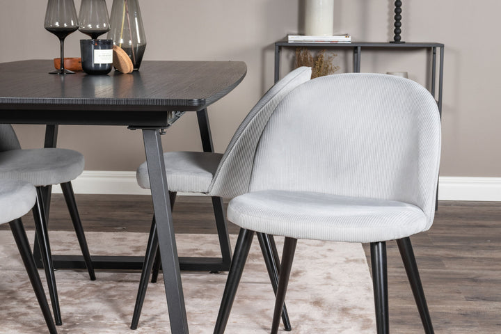 Venture Home Inca Extentiontable - Black top / black Legs+Velvet Dining Chair Corduroy - Light Grey / Black_4