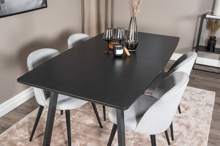 Venture Home Inca Extentiontable - Black top / black Legs+Velvet Dining Chair Corduroy - Light Grey / Black_4