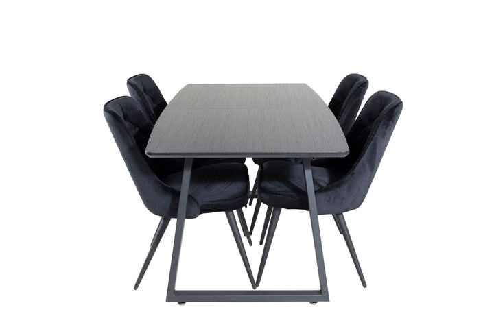 Venture Home Inca Extentiontable - Black top / black Legs+Velvet Deluxe Dining Chair - Black / Black_4