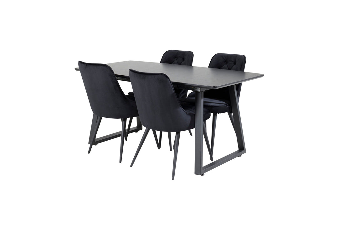 Venture Home Inca Extentiontable - Black top / black Legs+Velvet Deluxe Dining Chair - Black / Black_4