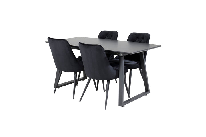 Venture Home Inca Extentiontable - Black top / black Legs+Velvet Deluxe Dining Chair - Black / Black_4