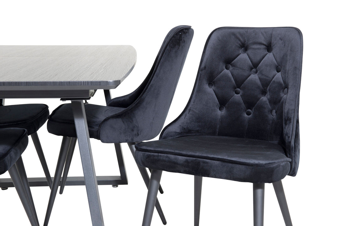 Venture Home Inca Extentiontable - Black top / black Legs+Velvet Deluxe Dining Chair - Black / Black_4