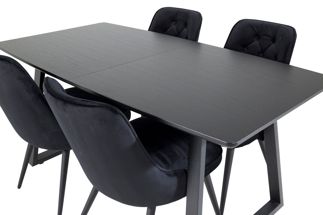 Venture Home Inca Extentiontable - Black top / black Legs+Velvet Deluxe Dining Chair - Black / Black_4