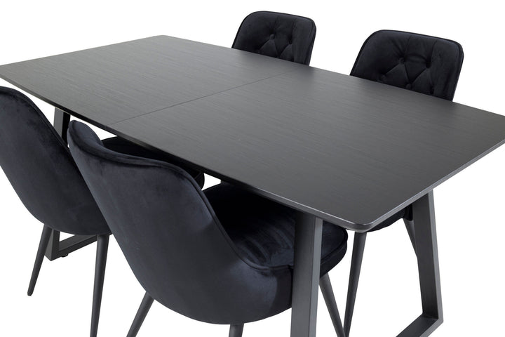 Venture Home Inca Extentiontable - Black top / black Legs+Velvet Deluxe Dining Chair - Black / Black_4