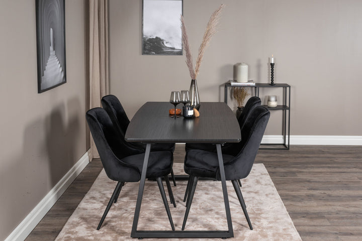 Venture Home Inca Extentiontable - Black top / black Legs+Velvet Deluxe Dining Chair - Black / Black_4