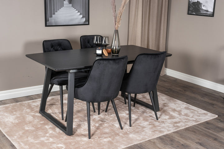 Venture Home Inca Extentiontable - Black top / black Legs+Velvet Deluxe Dining Chair - Black / Black_4