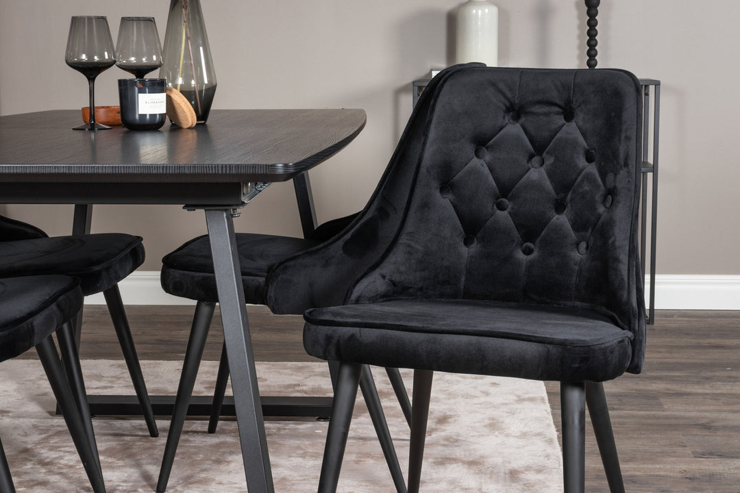 Venture Home Inca Extentiontable - Black top / black Legs+Velvet Deluxe Dining Chair - Black / Black_4