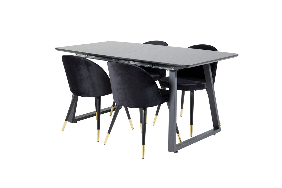 Venture Home Inca Extentiontable - Black top / black Legs+Velvet Dining Chair Brass - Black / Black_4