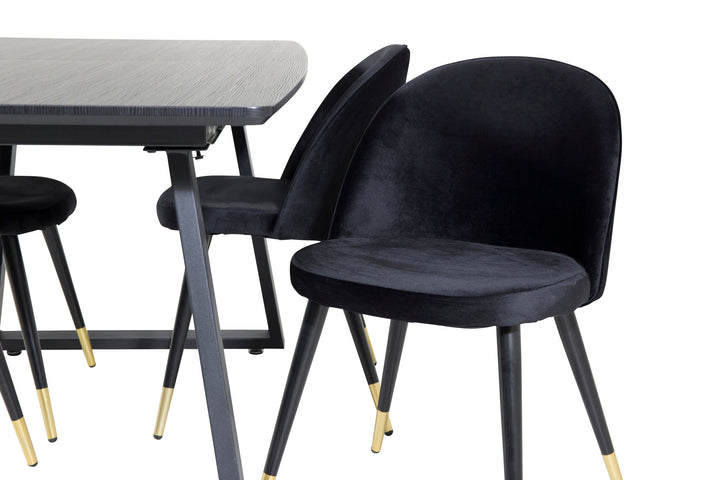 Venture Home Inca Extentiontable - Black top / black Legs+Velvet Dining Chair Brass - Black / Black_4