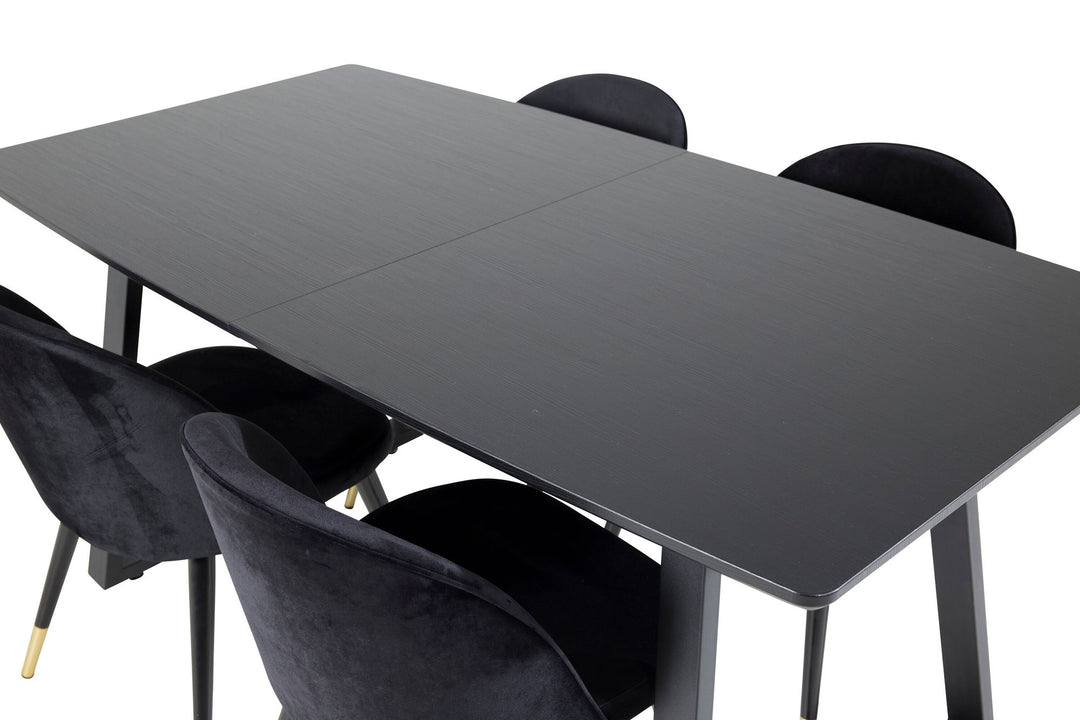 Venture Home Inca Extentiontable - Black top / black Legs+Velvet Dining Chair Brass - Black / Black_4