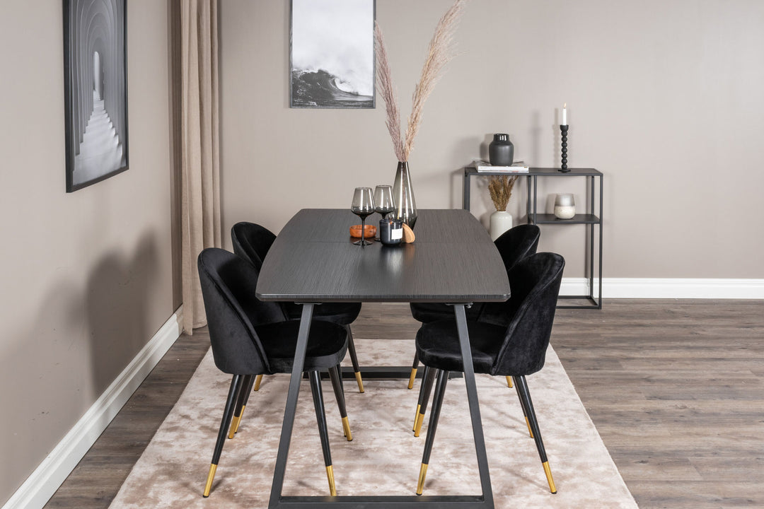 Venture Home Inca Extentiontable - Black top / black Legs+Velvet Dining Chair Brass - Black / Black_4