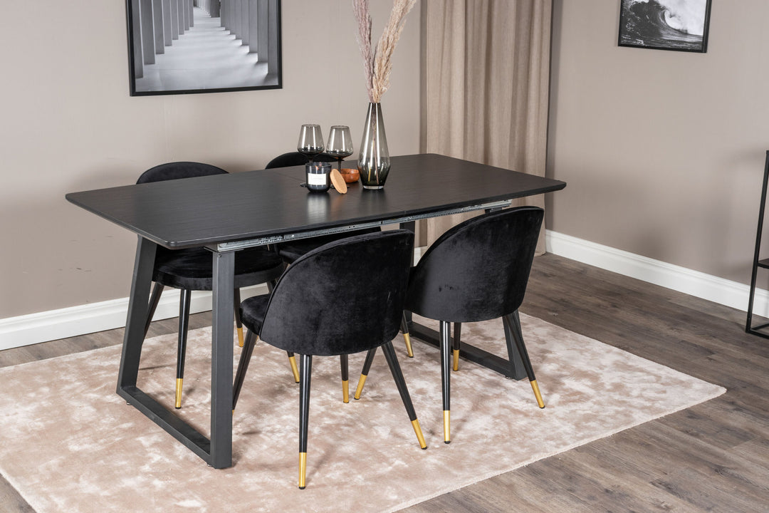 Venture Home Inca Extentiontable - Black top / black Legs+Velvet Dining Chair Brass - Black / Black_4
