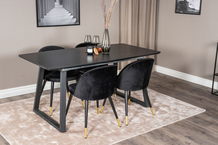 Venture Home Inca Extentiontable - Black top / black Legs+Velvet Dining Chair Brass - Black / Black_4