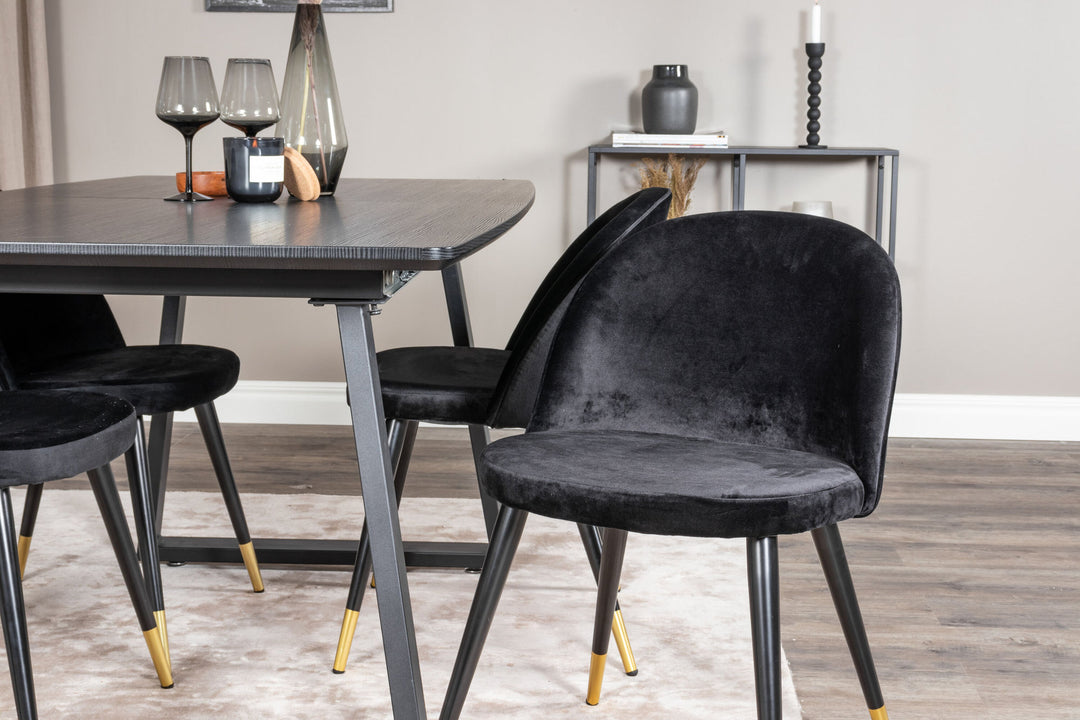 Venture Home Inca Extentiontable - Black top / black Legs+Velvet Dining Chair Brass - Black / Black_4