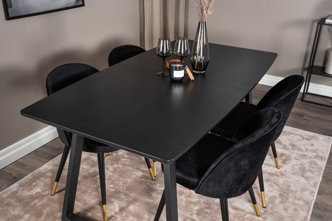 Venture Home Inca Extentiontable - Black top / black Legs+Velvet Dining Chair Brass - Black / Black_4