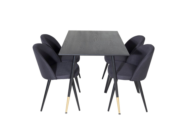 Venture Home Dipp Dining Table - 120 cm - Black Veneer - Black Legs w. Brass dipp+Velvet Dining Chiar - Black legs- Black Fabric_4