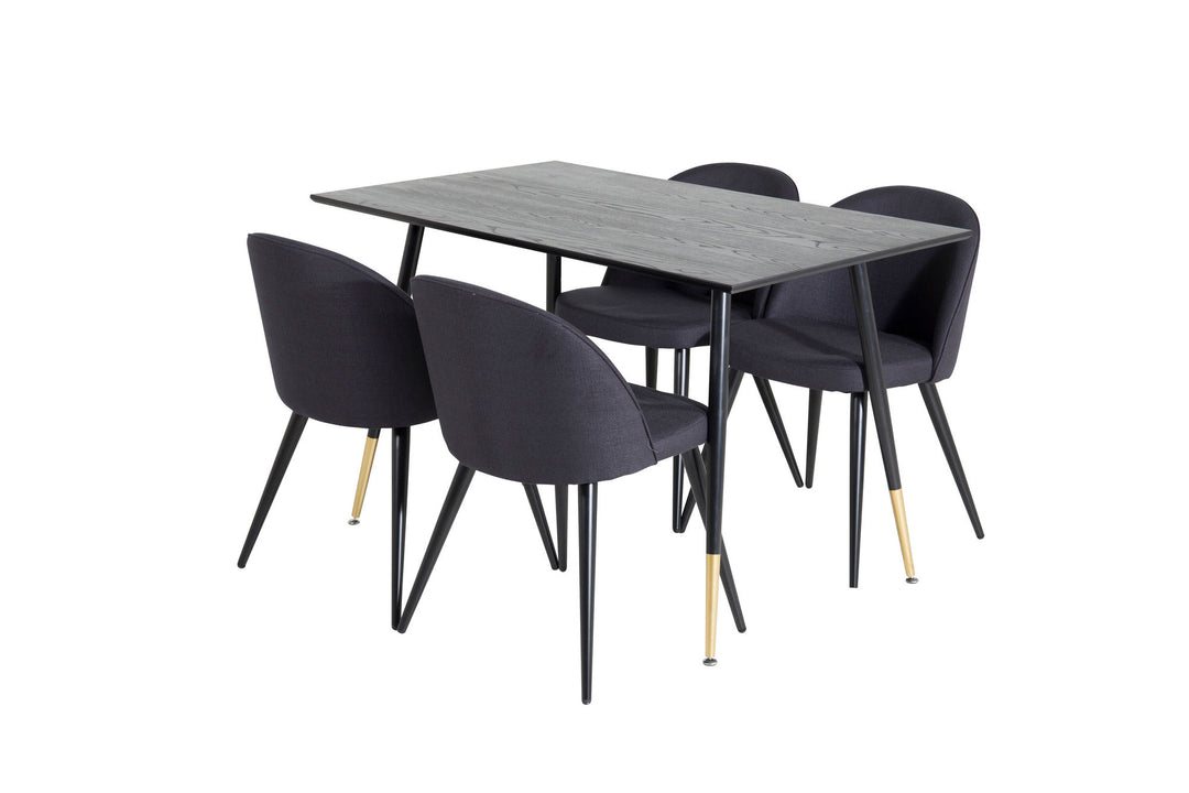 Venture Home Dipp Dining Table - 120 cm - Black Veneer - Black Legs w. Brass dipp+Velvet Dining Chiar - Black legs- Black Fabric_4