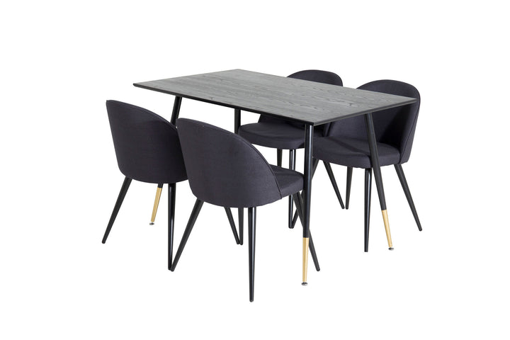 Venture Home Dipp Dining Table - 120 cm - Black Veneer - Black Legs w. Brass dipp+Velvet Dining Chiar - Black legs- Black Fabric_4