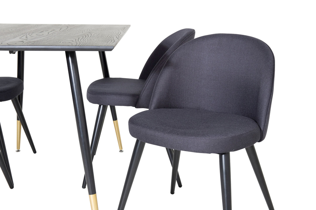 Venture Home Dipp Dining Table - 120 cm - Black Veneer - Black Legs w. Brass dipp+Velvet Dining Chiar - Black legs- Black Fabric_4