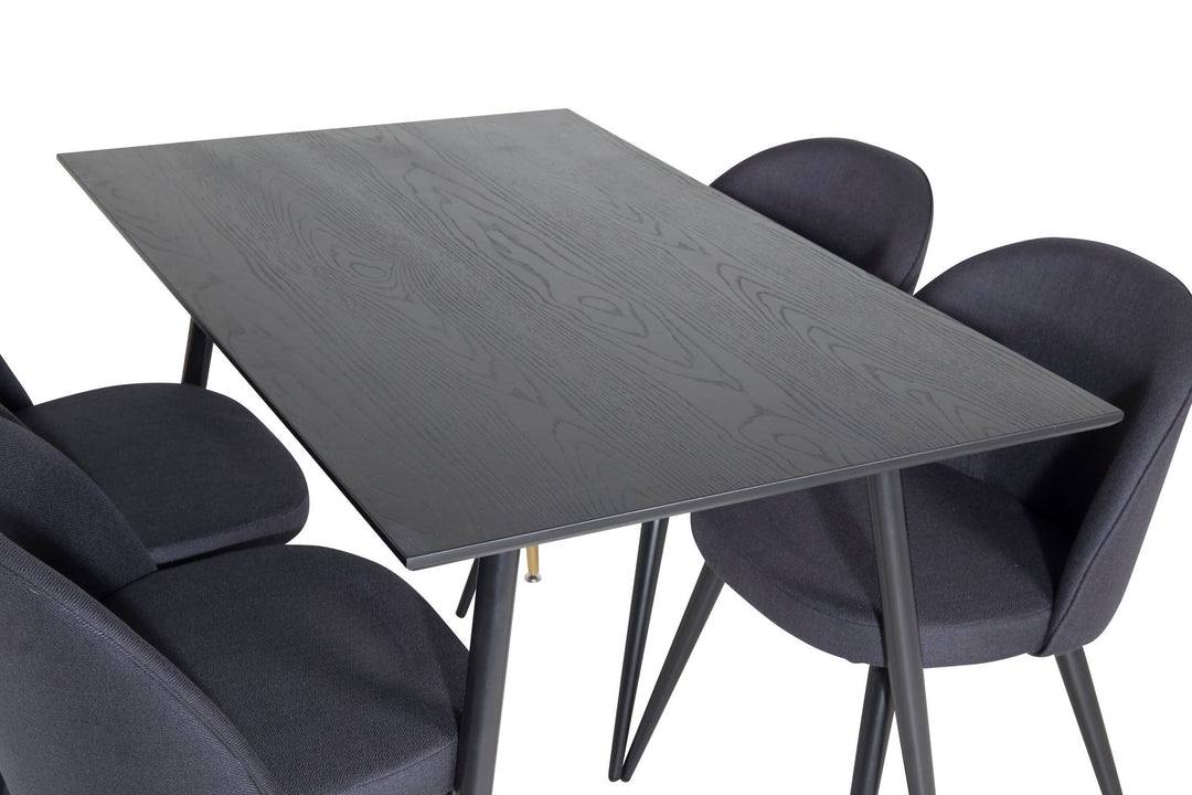 Venture Home Dipp Dining Table - 120 cm - Black Veneer - Black Legs w. Brass dipp+Velvet Dining Chiar - Black legs- Black Fabric_4
