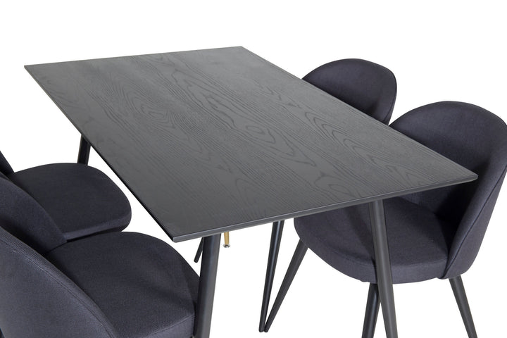 Venture Home Dipp Dining Table - 120 cm - Black Veneer - Black Legs w. Brass dipp+Velvet Dining Chiar - Black legs- Black Fabric_4