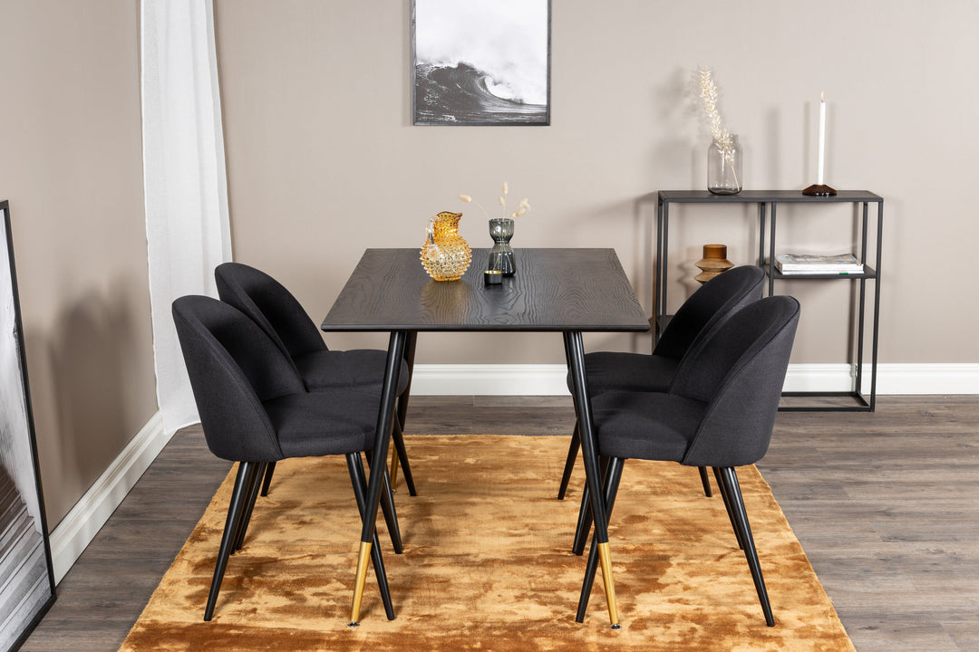 Venture Home Dipp Dining Table - 120 cm - Black Veneer - Black Legs w. Brass dipp+Velvet Dining Chiar - Black legs- Black Fabric_4