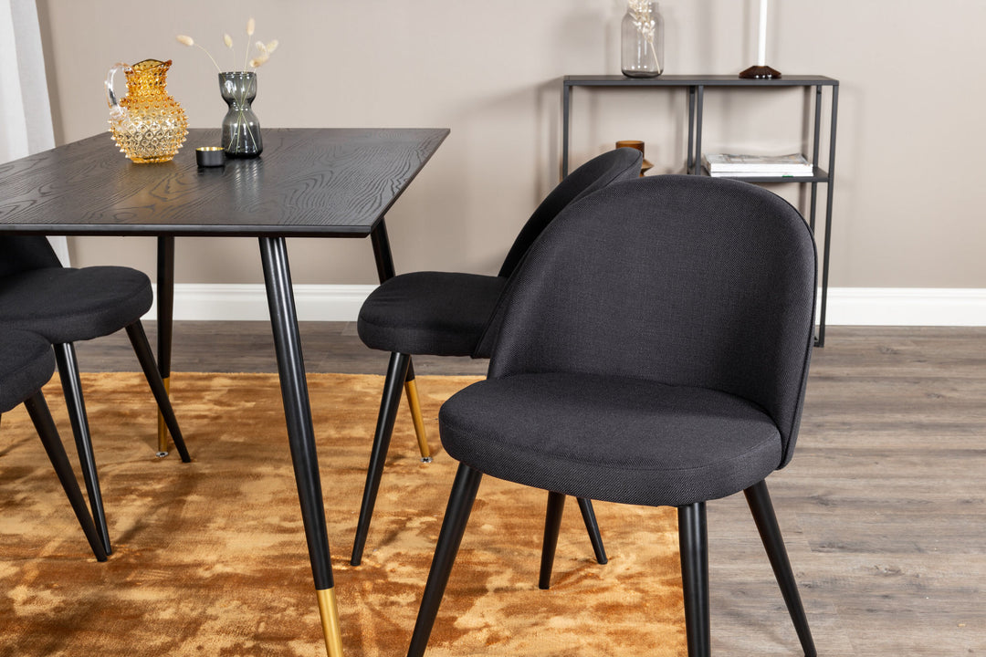 Venture Home Dipp Dining Table - 120 cm - Black Veneer - Black Legs w. Brass dipp+Velvet Dining Chiar - Black legs- Black Fabric_4