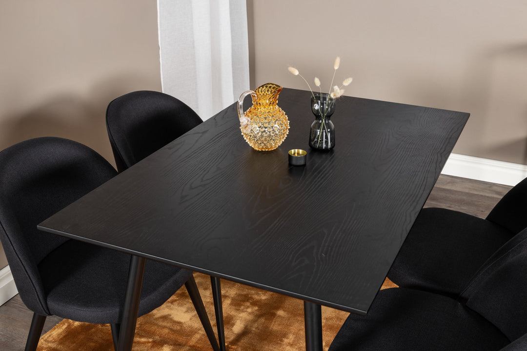 Venture Home Dipp Dining Table - 120 cm - Black Veneer - Black Legs w. Brass dipp+Velvet Dining Chiar - Black legs- Black Fabric_4