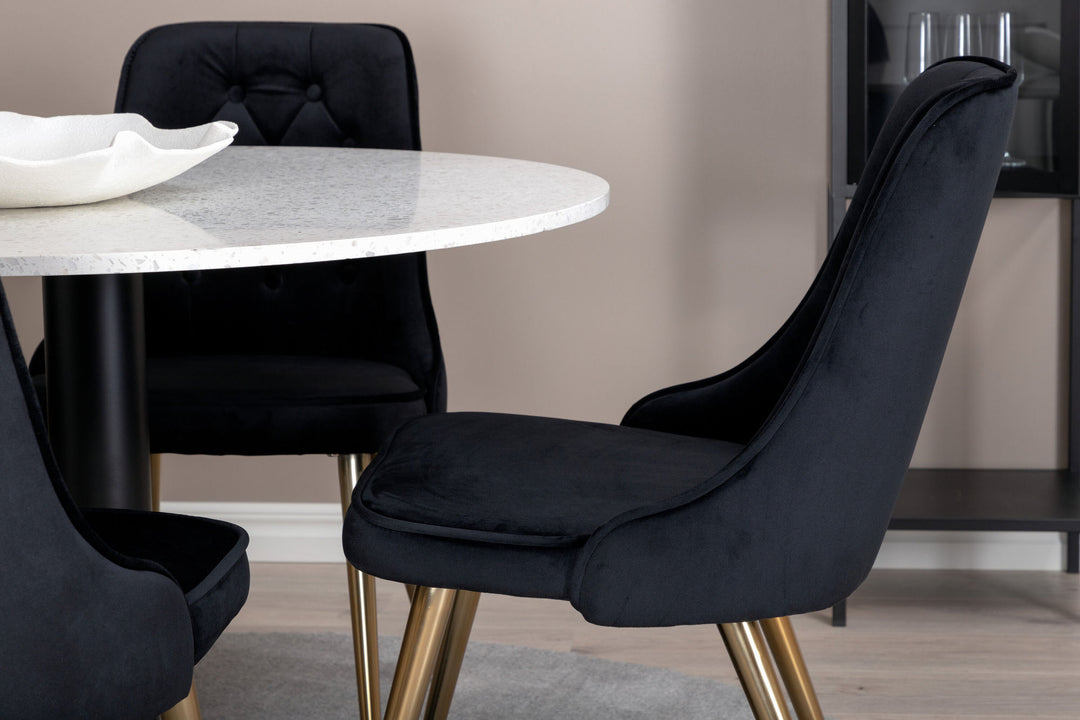 Venture Home Razzia Dining Table 106cm -White Terazzo / Black - Velvet Deluxe Chair - Black/Matt Brass Leg 4