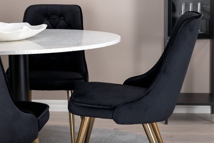 Venture Home Razzia Dining Table 106cm -White Terazzo / Black - Velvet Deluxe Chair - Black/Matt Brass Leg 4