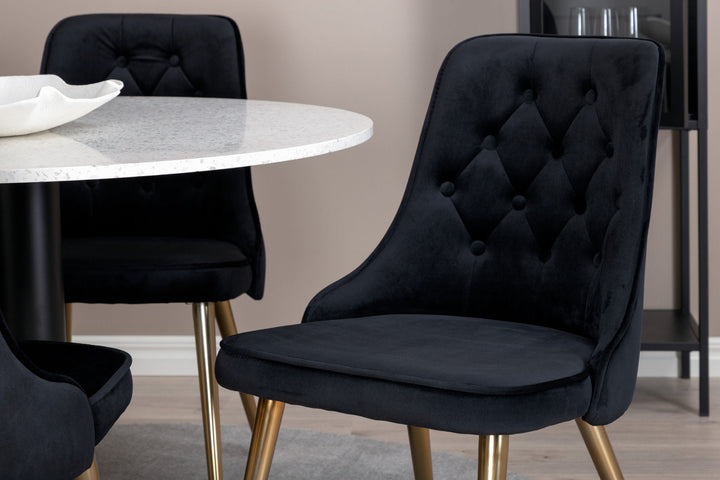 Venture Home Razzia Dining Table 106cm -White Terazzo / Black - Velvet Deluxe Chair - Black/Matt Brass Leg 4