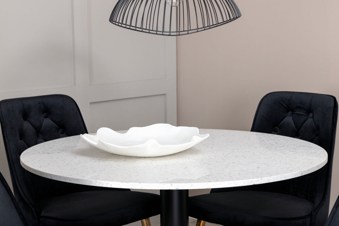 Venture Home Razzia Dining Table 106cm -White Terazzo / Black - Velvet Deluxe Chair - Black/Matt Brass Leg 4