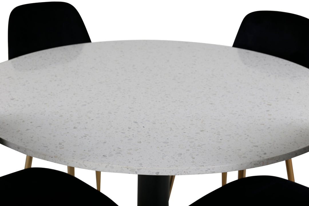 Venture Home Razzia Dining Table 106cm -White Terazzo / Black - Polar Chair - Black Velvet / Matt brass leg 4