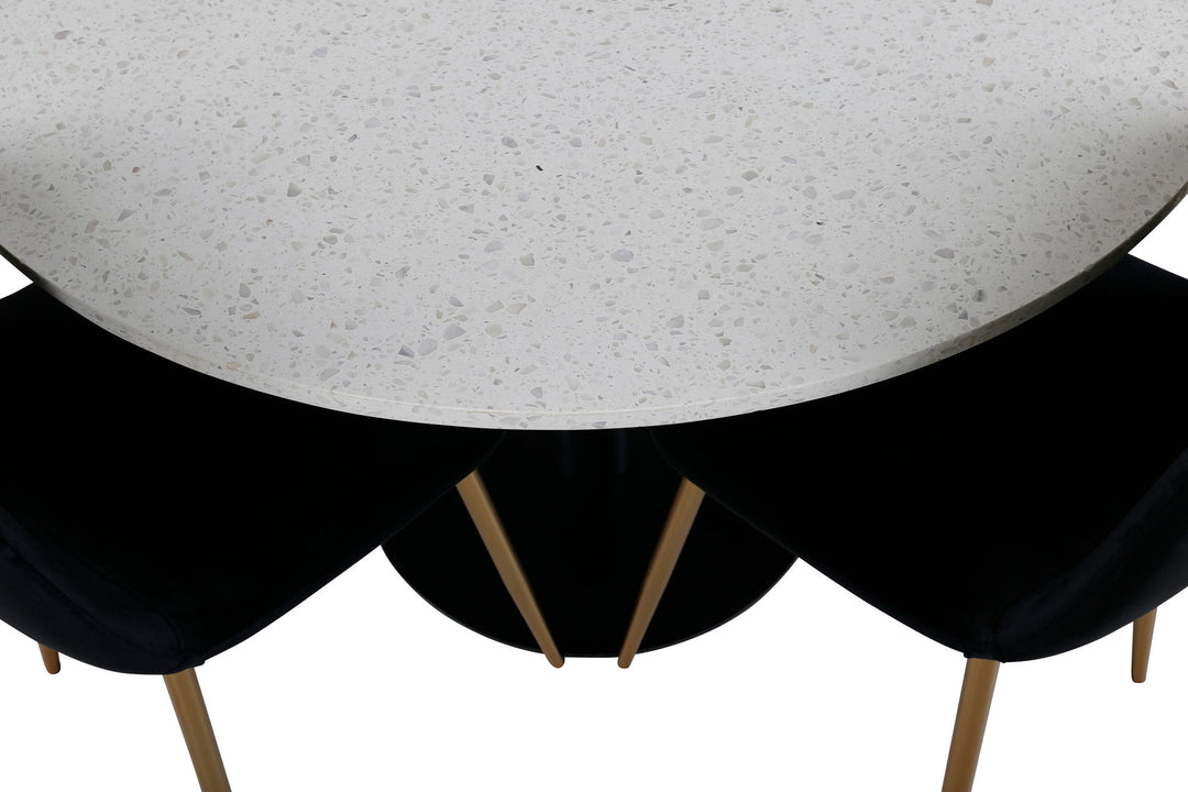 Venture Home Razzia Dining Table 106cm -White Terazzo / Black - Polar Chair - Black Velvet / Matt brass leg 4